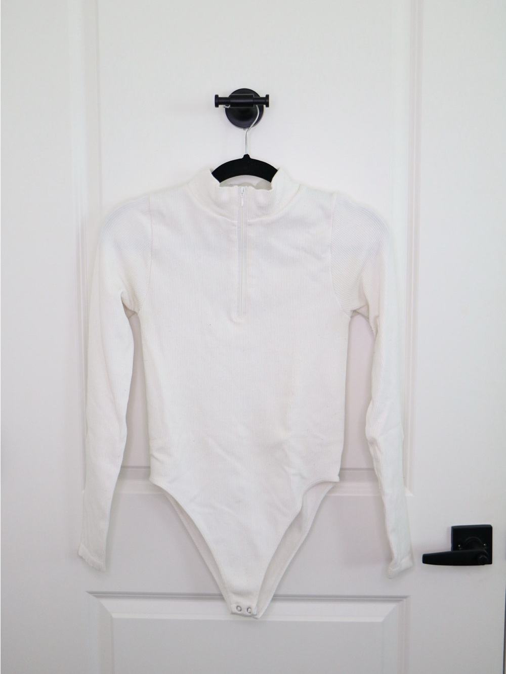 Forever 21 White Long-Sleeve Zip Front Bodysuit